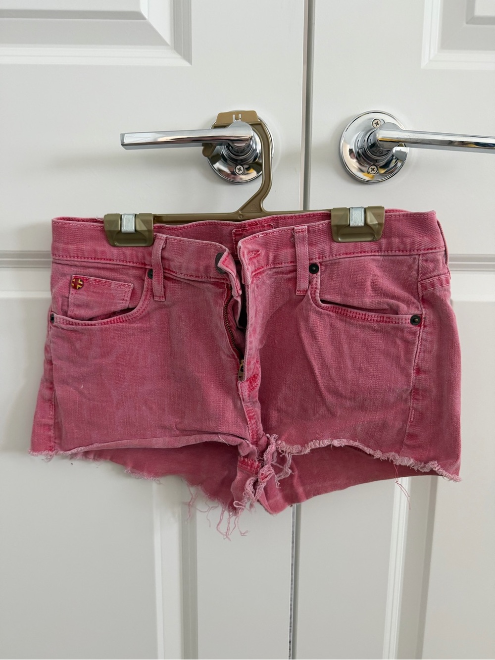 Hudson Red/Pink Denim Cutoff Shorts